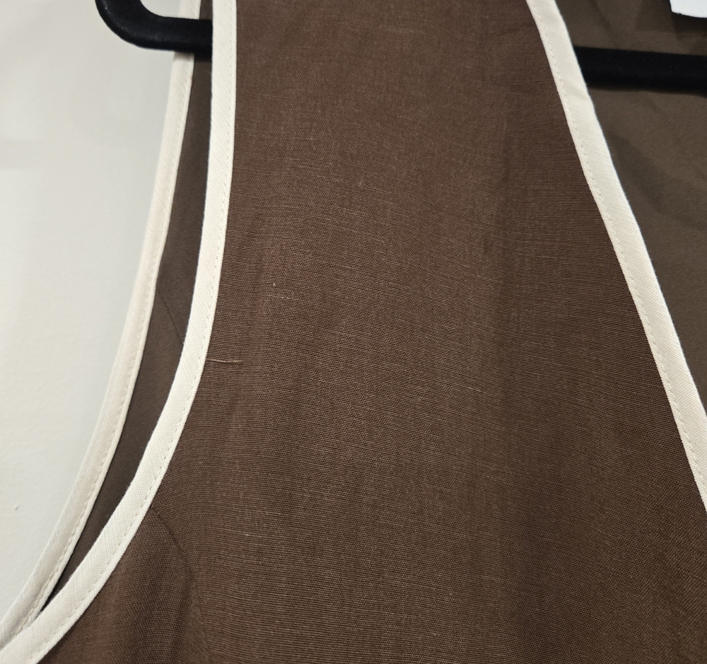 Sleeveless Chocolate Brown Wrap-Front Midi Dress with White Piping - Picture 5 of 7